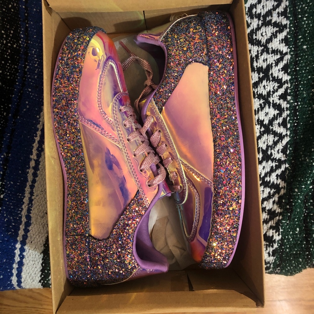 Roxy Rose Glitter Holographic Purple Pink shoes 8 NWOT never worn sneakers